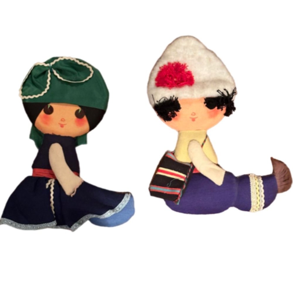 Vintage Russian It's A Small World Style Hanging Dolls Decor - Set of 2